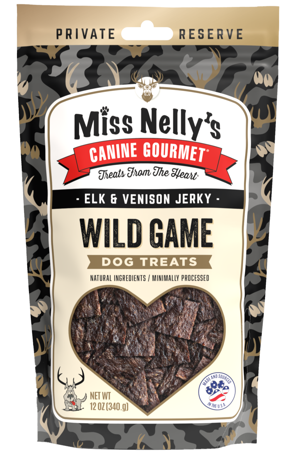 Which proteins are included in Heart of the Wild Elk & Venison treats?