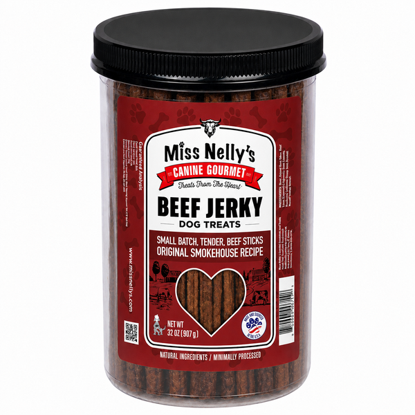 Miss Nelly’s Beef Jerky Dog Treats – 32 oz Tub