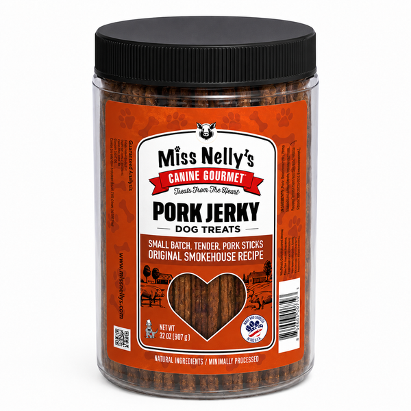 Miss Nelly’s Pork Jerky Dog Treats – 32 oz Tub