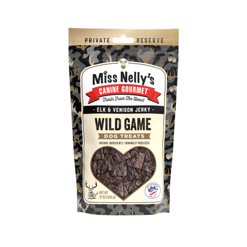 Miss Nelly’s Heart of the Wild Elk & Venison Jerky Dog Treats – 12 oz Pouch