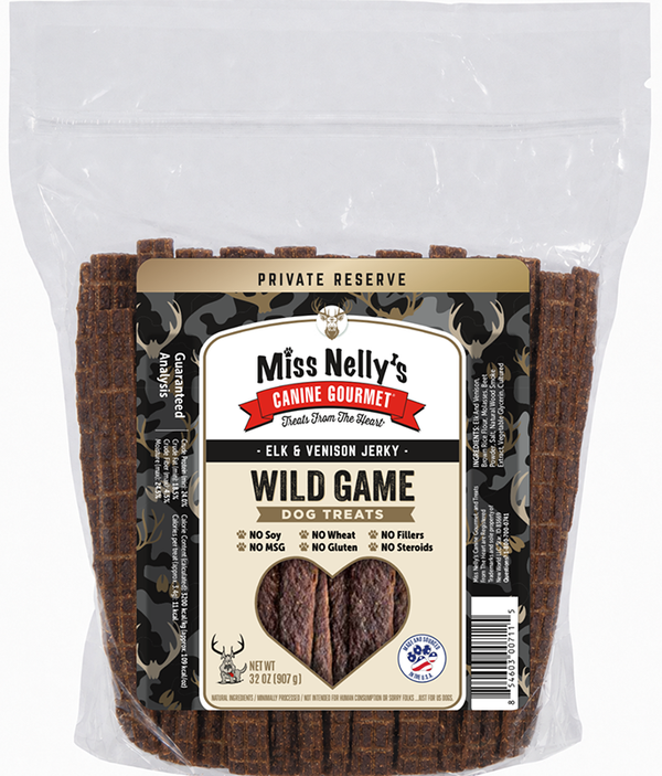 Miss Nelly’s Elk & Venison Jerky Dog Treats – 32 oz BULK Bag