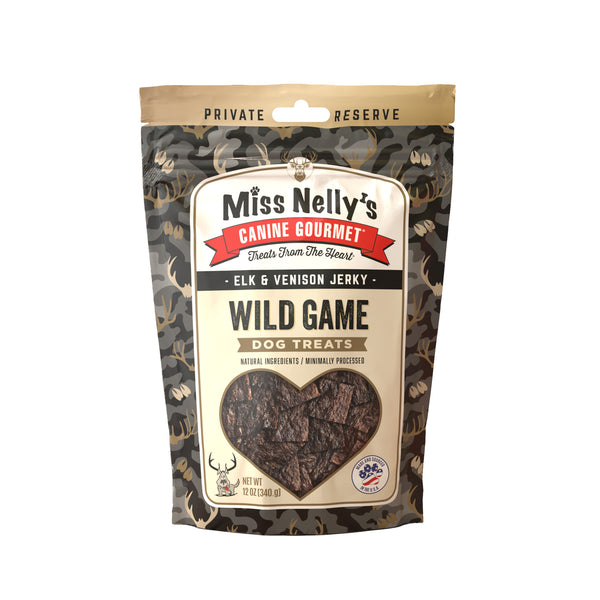 Miss Nelly’s Heart of the Wild Elk & Venison Jerky Dog Treats – 12 oz Pouch